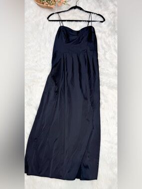 Abercrombie & Fitch Black Satin Maxi Dress Small Slit Evening Classic Minimalist